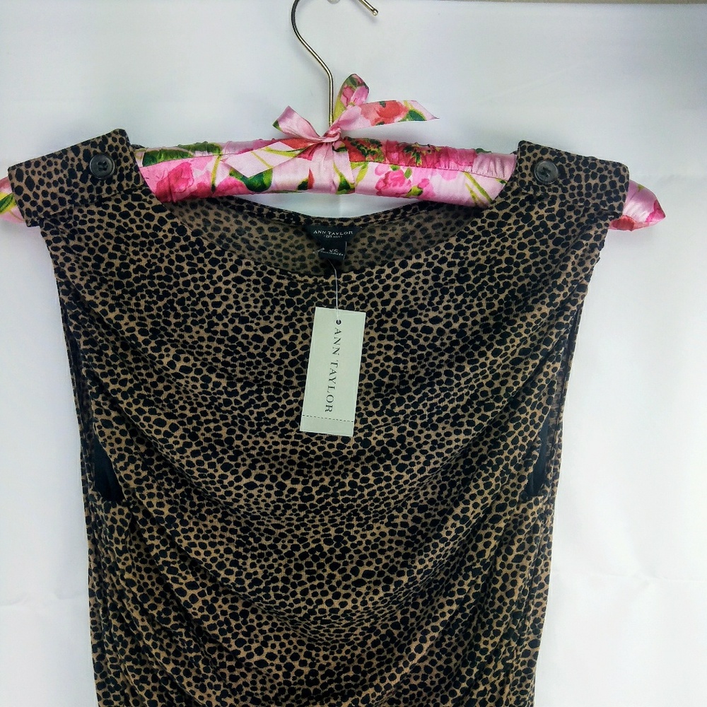 Ann Taylor NWT cheetah rouched sleeveless xs top - Picture 7 of 8